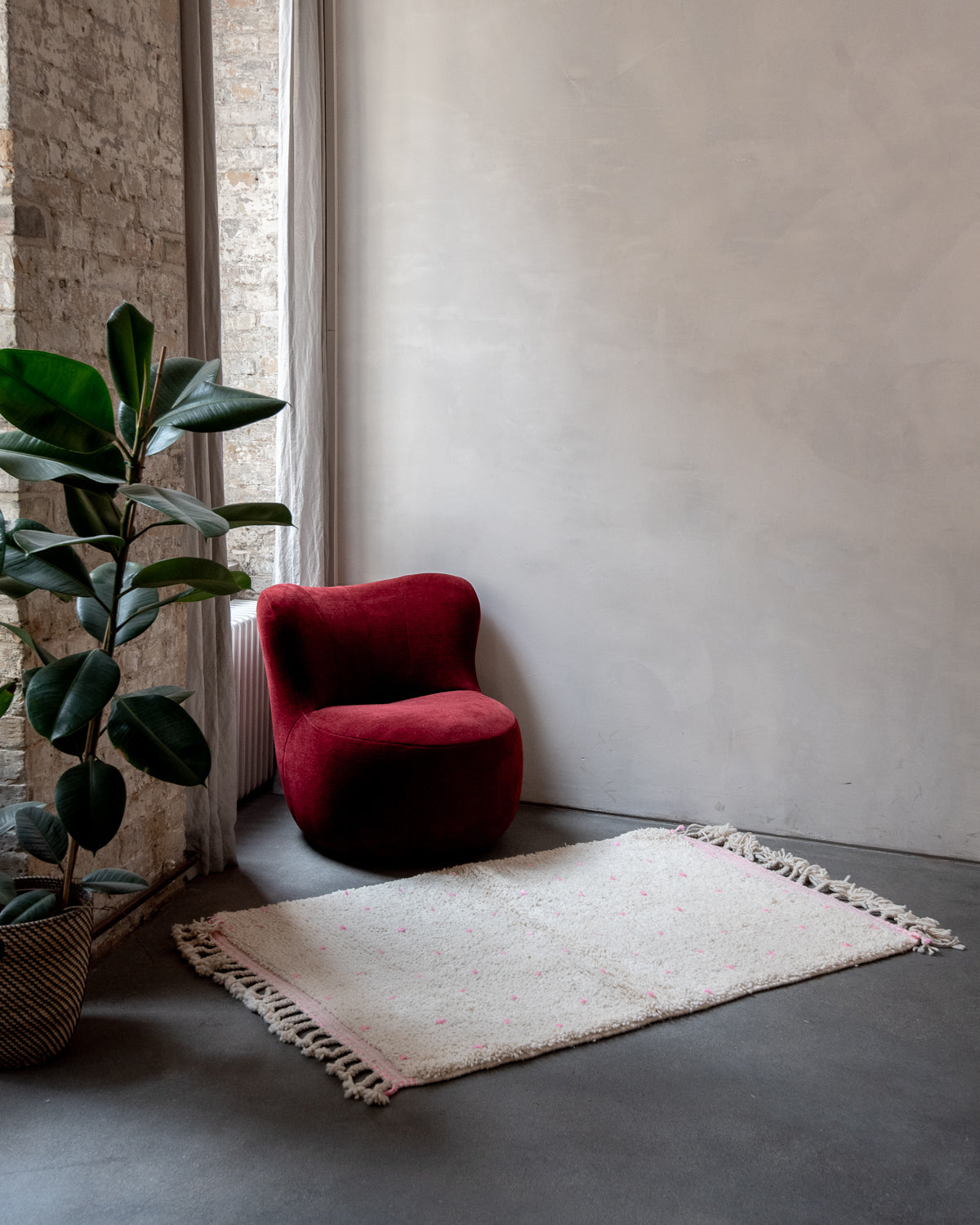 Modern, designer, handcrafted Berber rug from Morocco. Beniourain carpet with beautiful colours and patterns and fluffy wool texture.